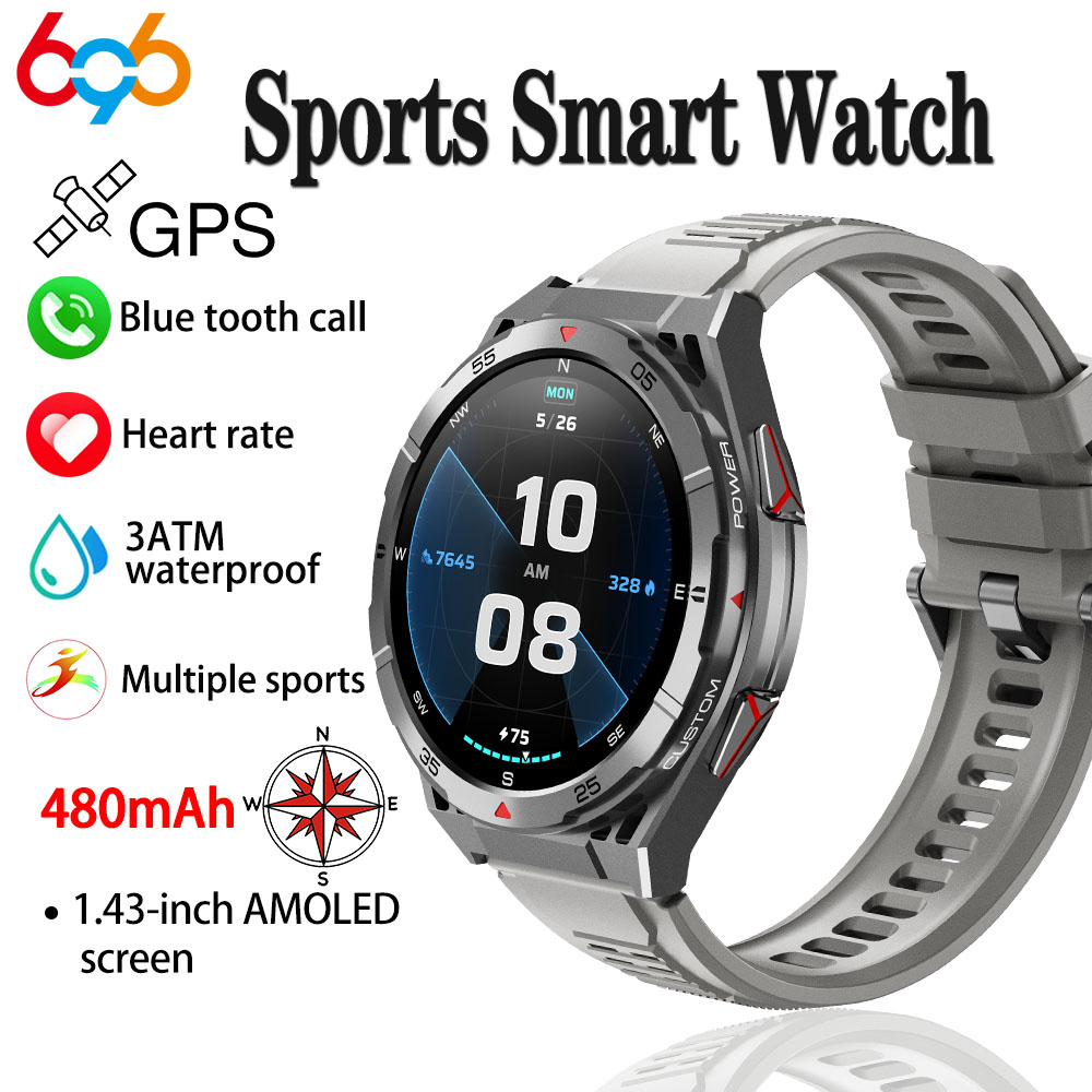 Smartwatch Instagram - GPS,スポーツコンパス,気圧,Bluetooth通話,Amoled Screen,480mAh,新品を備えた防水スマートウォッチ