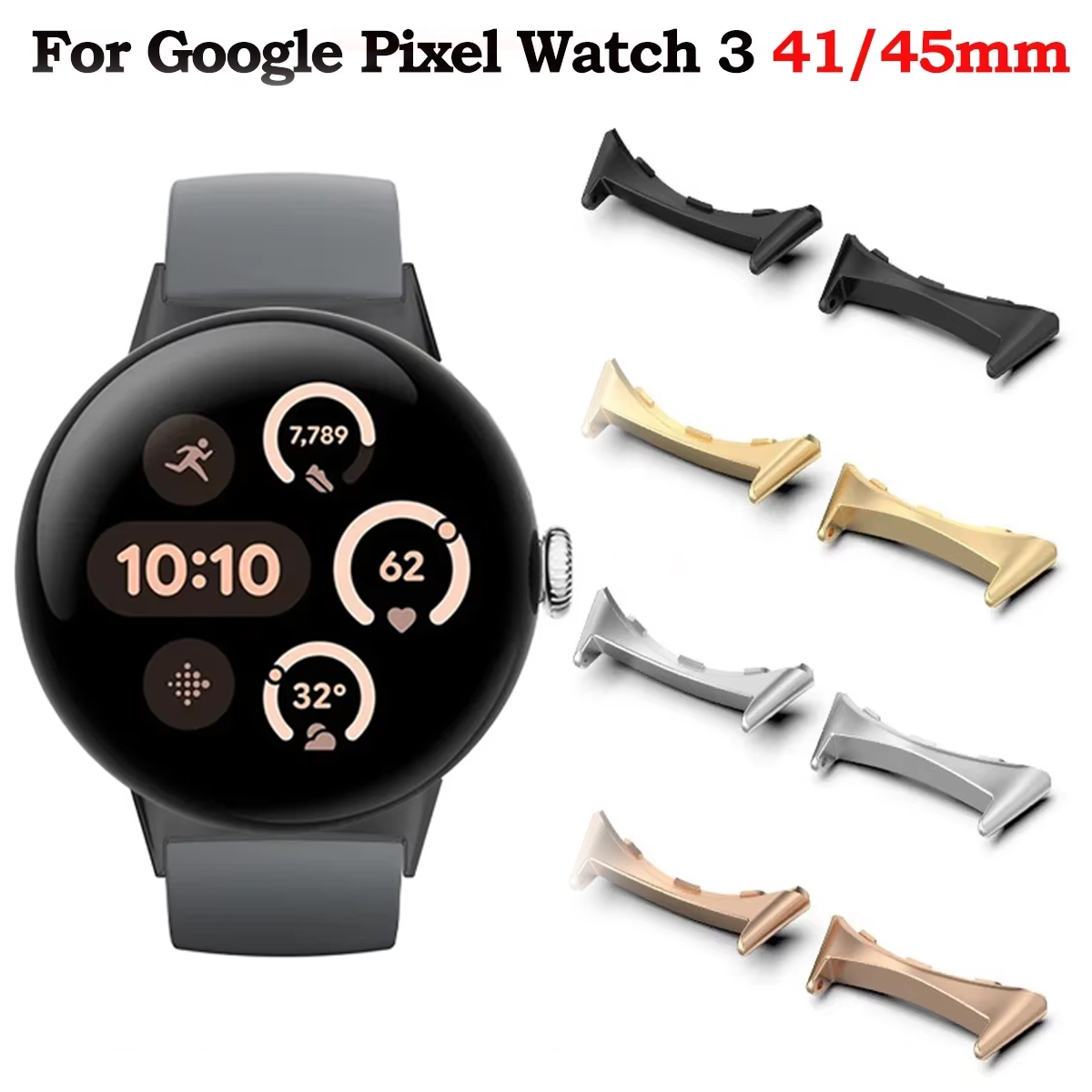 Smartwatch Watch Accessories - Google Pixel 3用ウォッチストラップコネクタアダプター、金属製スマートウォッチアダプター、交換用アクセサリー、41mm、45mm、2個