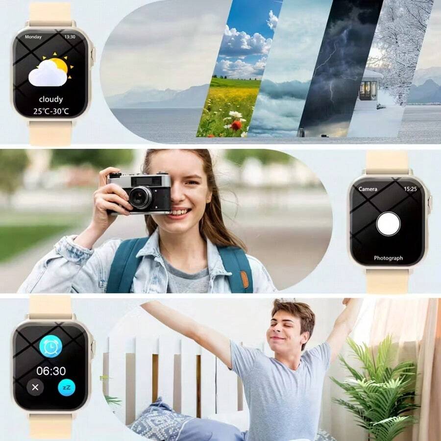 Smartwatch Touch - 1個入り 2025年モデル スマートウォッチ フルタッチスクリーン搭載、ワイヤレス、通話・テキストメッセージ機能、目覚まし時計、電卓、カレンダー、天気予報機能付き