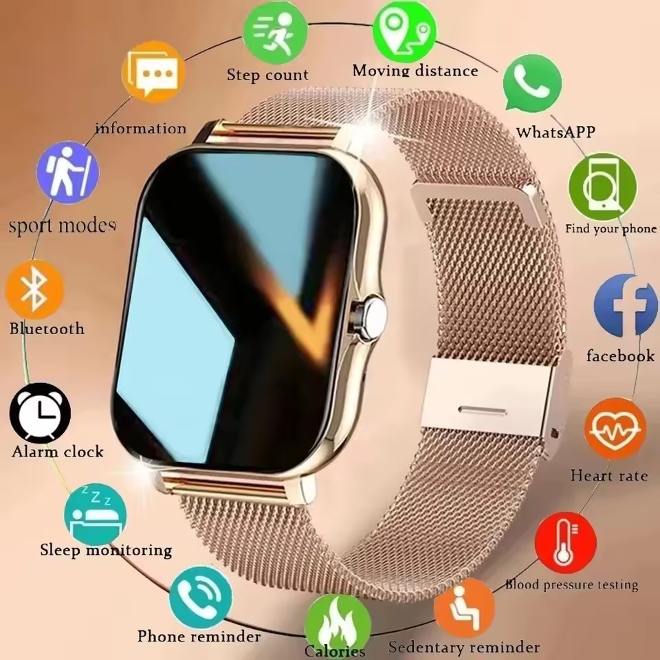 Smartwatch Instagram - 男性と女性のためのAndroidとiOSのコネクテッドウォッチ,カラースクリーン,Bluetooth通話,血中酸素および血圧モニタリング,1.44インチ,新品