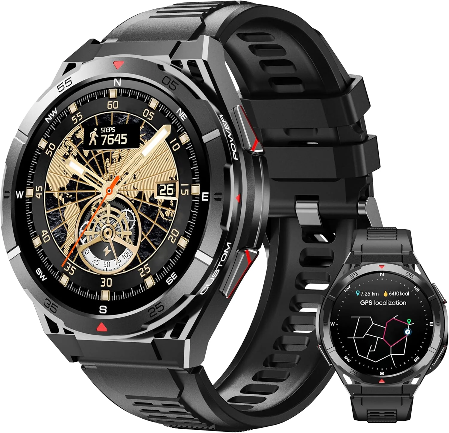 Smartwatch X2 - YTOMプレミアムGPSスマートウォッチ、ウルトラHD AMOLEDディスプレイ、GPS内蔵、BT通話、5ATM防水、コンパス搭載スマートウォッチ、PK DM58 REX 3