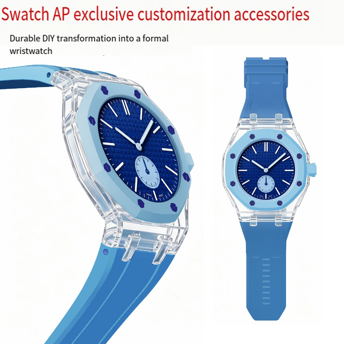 Silicone Band Replacement - AP Swatch Co ブランドの修正された透明ケース + カラーシリコンストラップ用ロイヤルポップスウォッチベゼルバンド交換アクセサリー