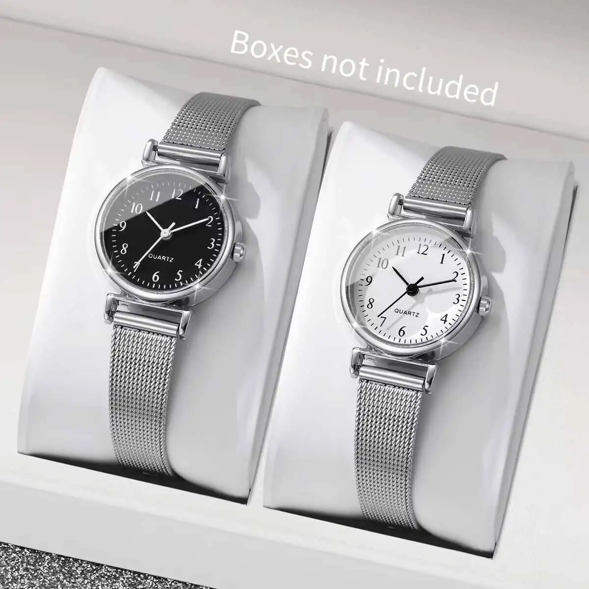 Stainless Mesh Band - 1/2 個ファッション女性用腕時計シンプルなメッシュバンドレディースクォーツ時計 Reloj Mujer (箱なし)