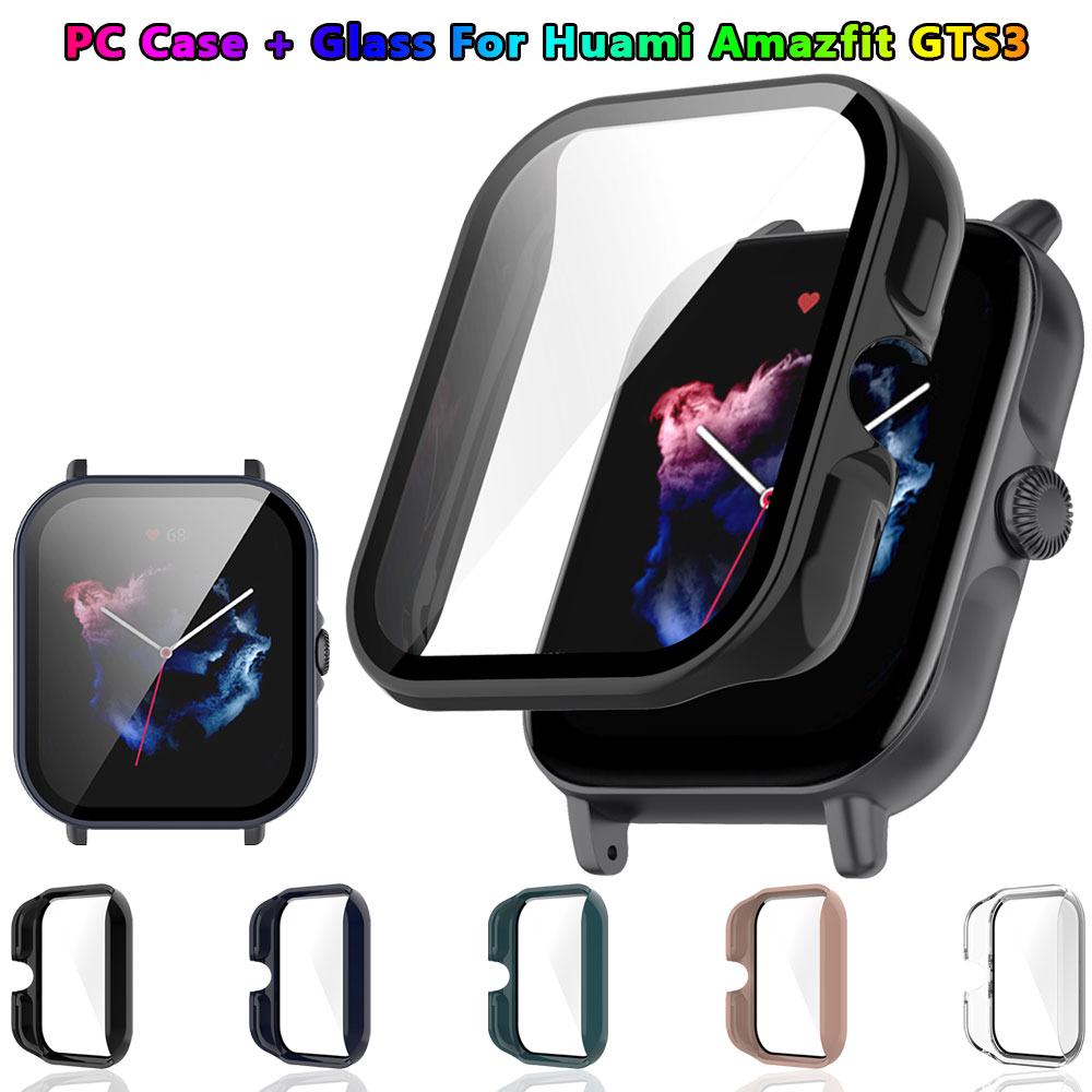 Amazfit Smartwatch Accessories - Huami Amazfit GTs 3用の傷防止シェル,強化ガラスケース,スクリーンプロテクターフレーム,時計アクセサリー