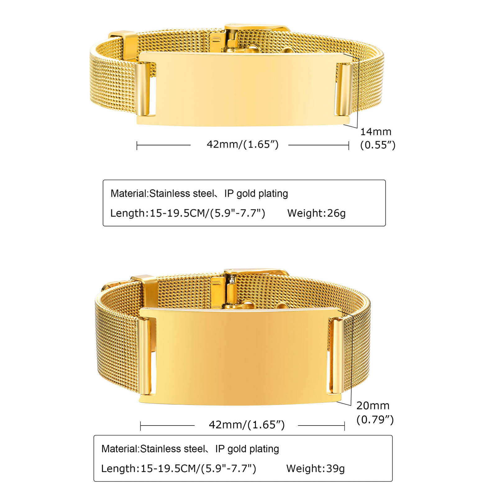 男性と女性のためのパーソナライズされた時計ブレスレット,調整 - Stainless Mesh Band のレビューと価格