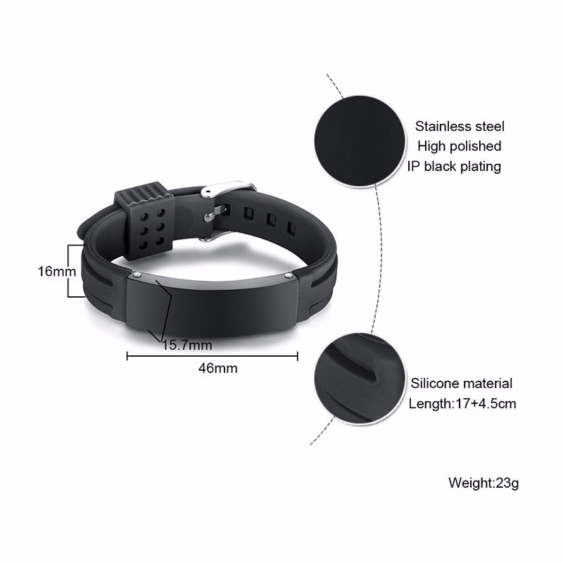 パーソナライズされたシリコンブレスレット,ブラックカラー,1 - Silicone Band Replacement のレビューと価格