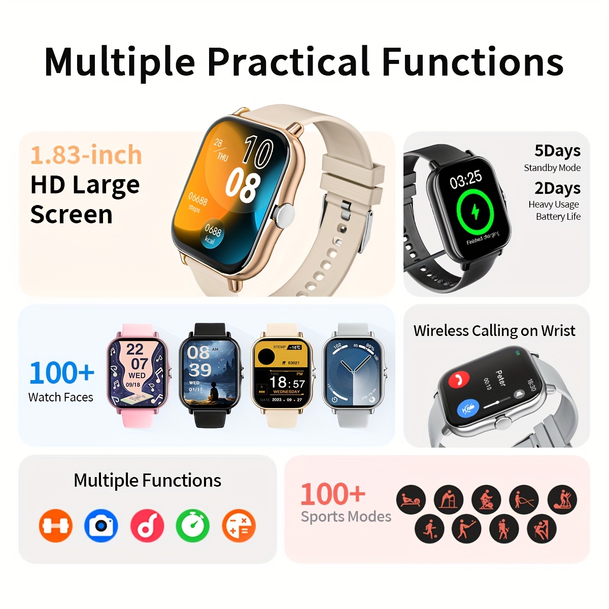 1.83インチスマートウォッチ（男女兼用）- ワイヤレス通話 - Smartwatch Instagram のレビューと価格