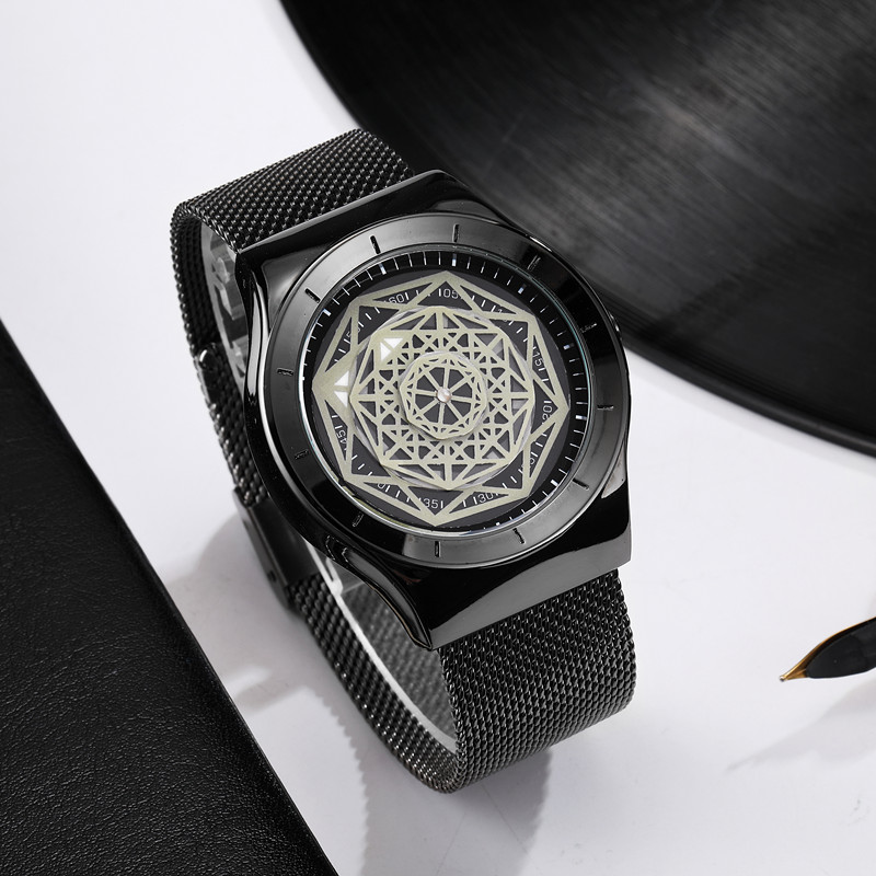 ユニセックスファイオンターンテーブルポインターなしクォーツ時 - Stainless Mesh Band のレビューと価格