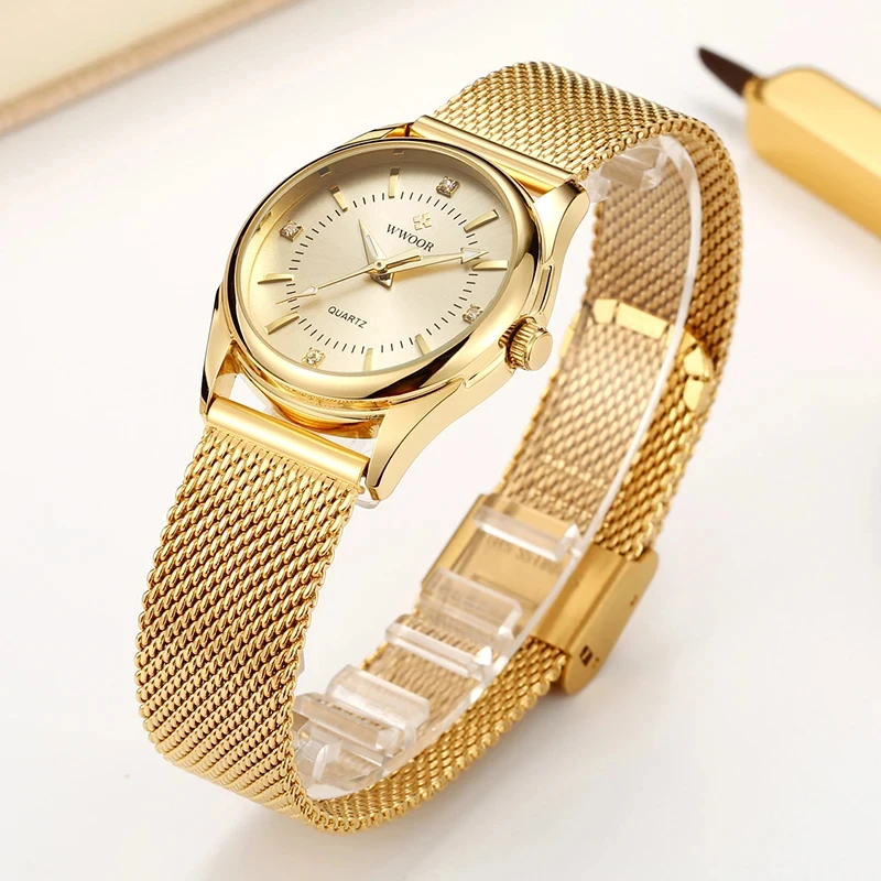 WWOOR 高級ブランドドレスゴールド腕時計レディースエレガ - Stainless Mesh Band のレビューと価格